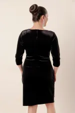 Robe en velours grande taille à double boutonnage et à un côté