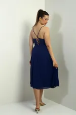 Women's Strappy Wrap Neckline Lined Lace-Up Back Flared Chiffon Dress