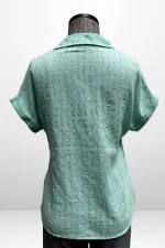 Kadın Polo Yaka Kendinden Desenli Keten Gömlek