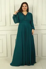 Women's Front and Back V-Neck Sequined Lined Plus Size Long Chiffon Evening Dress