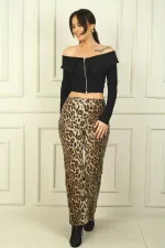 Pantalon léopard à sequins, taille élastique et demi-doublure, évasé, pour femme