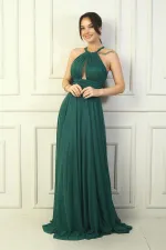 Robe de soirée longue à paillettes plissée et doublée pour femme