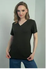 Women's V-Neck Short-Sleeve Blouse with Slit