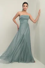 Robe longue en tulle pour femme avec col rembourré et doublure