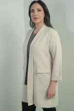 Shawl Collar Fake Pocket Lycra Max Long Jacket