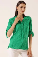 Front Buttoned Polo Collar Shirt with Foldable Sleeves