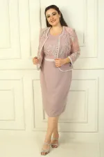 Robe courte doublée à manches cloutées avec veste en tulle brodée, ensemble 2 pièces grande taille