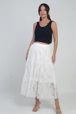 Jupe courte en tulle fleuri doublée à taille élastique pour femme