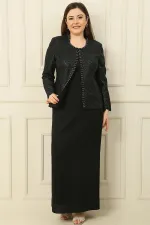 Robe longue en crêpe avec col et doublure ornés, veste à sequins, ensemble 2 pièces grande taille