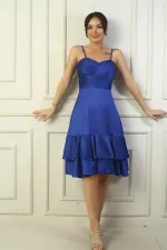 Jupe à bretelles pour femme, doublée et drapée, avec double volant en satin