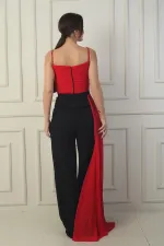 Women's Strappy Jumpsuit with Beaded Details and Chiffon Crepe Top
