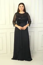 Kadın Çiçekli Altı Saten Üstü Gritel Astarlı Büyük Beden Uzun Elbise