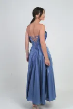 Robe midi bustier en satin organza doublée à col en V pour femme