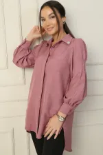 Shirt with Stone Details on Collar and Sleeves