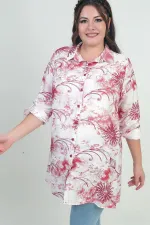 Chemise longue grande taille pour femme, à manches repliées et motif batik