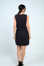 Kadın Yuvarlak Yaka Kolsuz Önü Düğme Detaylı Elbise