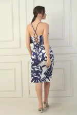 Women's Strappy, Side Gathered, Lined, Back Tie-Up, Slit Short Satin Dress