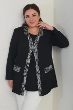 Women's Sleeveless Lycra Blouse and Crepe Jacket with Front Stripe Pattern, Plus Size 2-Piece Set