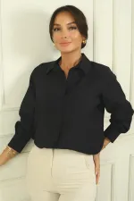 Chemise à manches longues boutonnée pour femme avec manches froncées