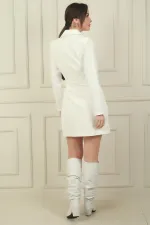 Double-breasted collar pleated detail jacket dress