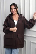 Gilet en cachemire à capuche pour femme avec poche kangourou zippée et détails en corde brillante