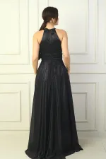 Robe de soirée longue à sequins, dos nu, buste plissé, doublée, pour femme