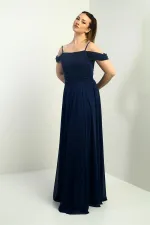 Kadın İp Askılı Eteği Kloş Astarlı Uzun Simli Elbise