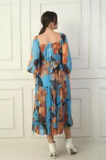 Madonna Neckline Lined Cross-Tie Floral Wrap Chiffon Dress