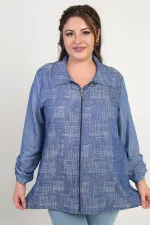 Veste grande taille pour femme avec manches repliées et fermeture éclair sur le devant