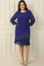 Plus Size Crepe Dress with Chiffon Pleated Sleeves and Stone Detail on the Hem