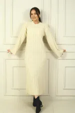 Kadın Saç Örgülü Rahat Kalıp Akrilik Uzun Elbise