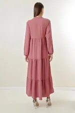 Yaka Bağcıklı Uzun Tesettür Elbise