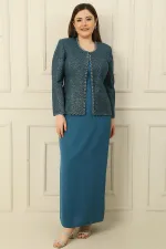 Robe longue en crêpe avec col et doublure ornés, veste à sequins, ensemble 2 pièces grande taille