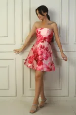 Women's Strapless Lined Short Floral Dress