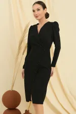 Robe portefeuille asymétrique à col asymétrique, ornée de perles et partiellement doublée