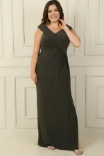 Wrap Neckline, Front Knot Detail, Lined, Slit, Plus Size Lycra Long Dress
