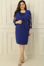 Pulpayet-Tül Detaylı Astarlı Elbise Ceket Büyük Beden 2'li Takım