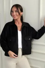 Manteau en daim pour femme avec poche et fermeture éclair sur le devant