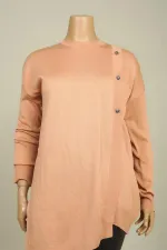 Kadın Yandan 3 Düğme Detaylı Uzun Kollu Büyük Beden Tunik Kazak