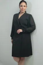 Robe portefeuille pour femme, manches en mousseline et détails perlés, doublée, grandes tailles.