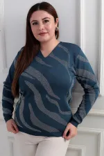 Chemisier grande taille à col en V et motif zèbre pailleté