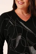 V-Neck Stone Printed Batwing Sleeve Plus Size Strawberry Blouse