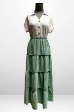 Women's Layered Muslin Long Skirt with Elastic Waist