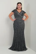 Robe sirène doublée à imprimé pierres, décolleté en V devant et dos, grandes tailles