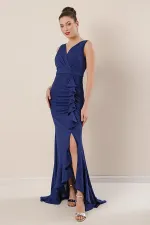 Wrap Neckline Front Ruffled Mermaid Dress