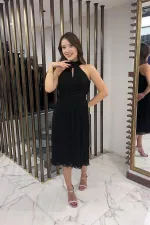 Komple Piliseli Astarlı Şifon Elbise