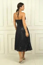 Kadın Boyundan Bağlamalı Astarlı Pulpayet Kısa Elbise