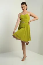 Women's Strappy, Back-Tie, Front-Opening, Lined Chiffon Short Flared Dress