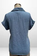 Kadın Polo Yaka Kendinden Desenli Keten Gömlek