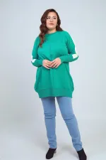 Women's Plus Size Tunic Blouse with Striped Sleeves
